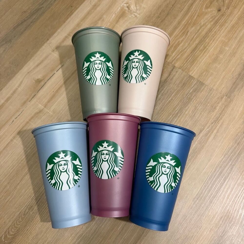 Starbucks Lot Of 5 Reusable Tumbler Coffee Cups Morandi Colors Americana Cozy